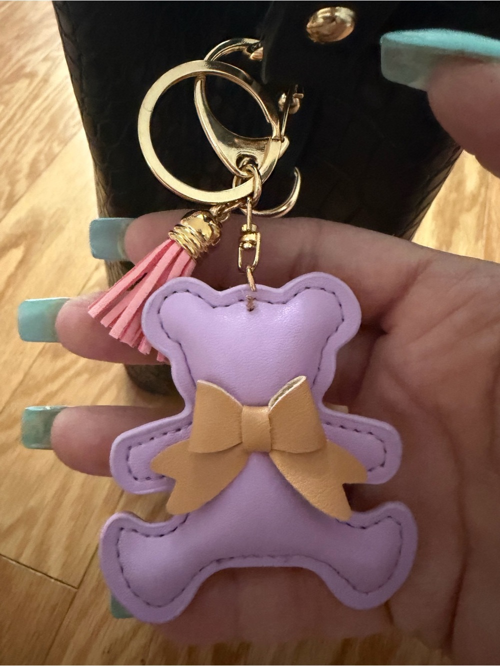 Cute Bear Keychain Bag Charm - Lavender with Tan  Bow